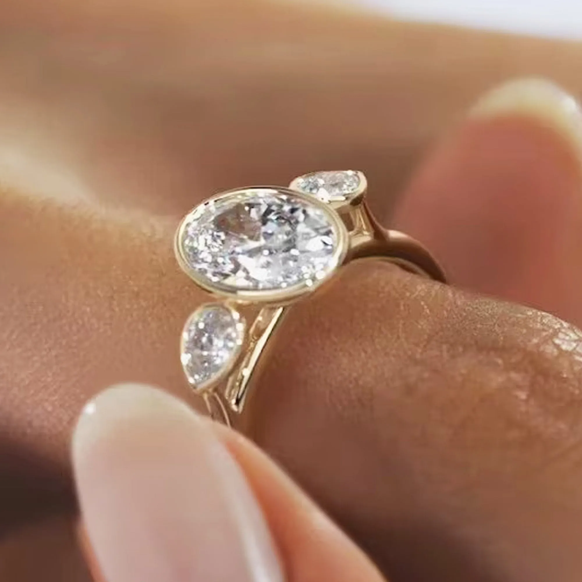 2.50 Ct Oval Bezel Set Engagement Ring For Her