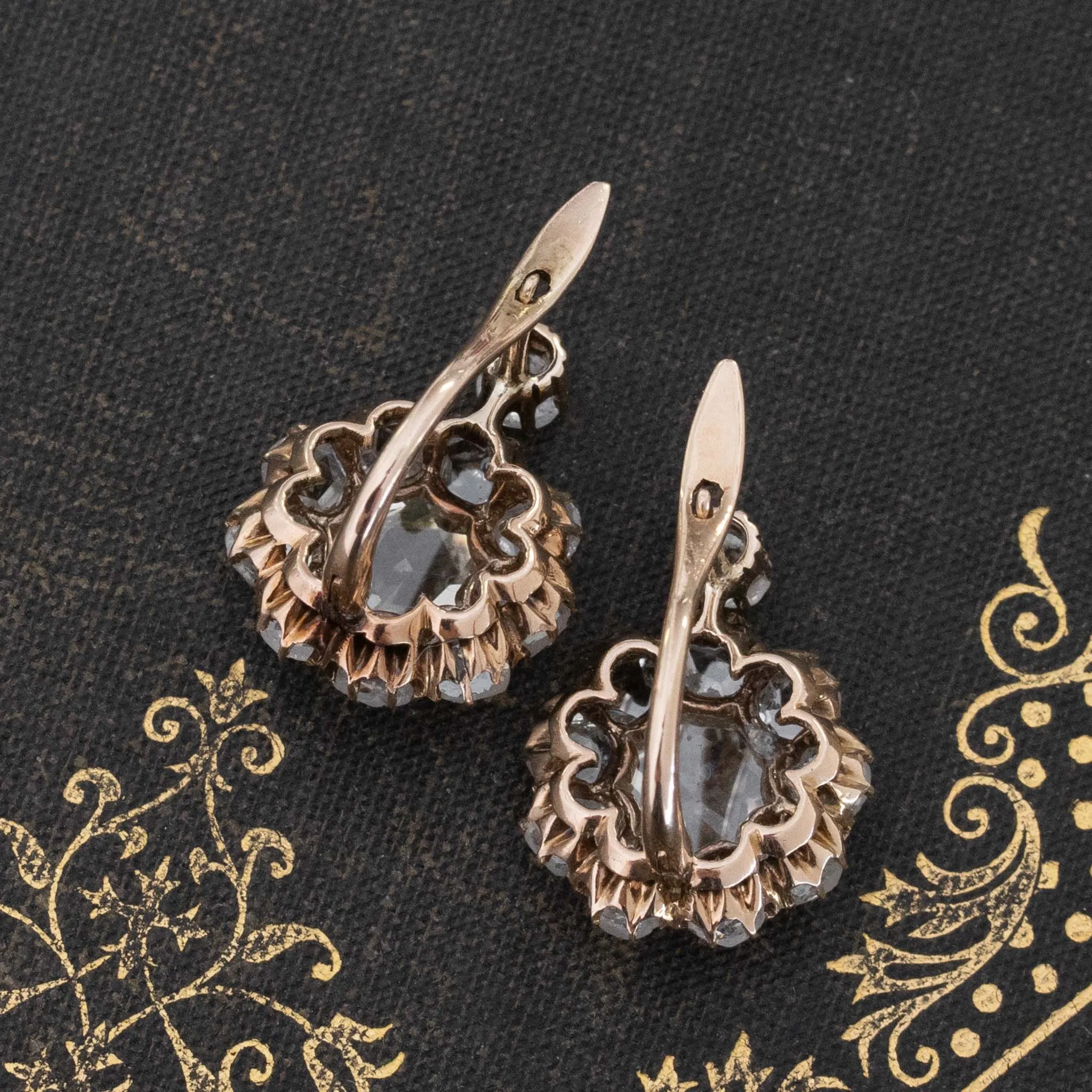 2.70ctw Antique Rose Cut Diamond Cluster Earrings