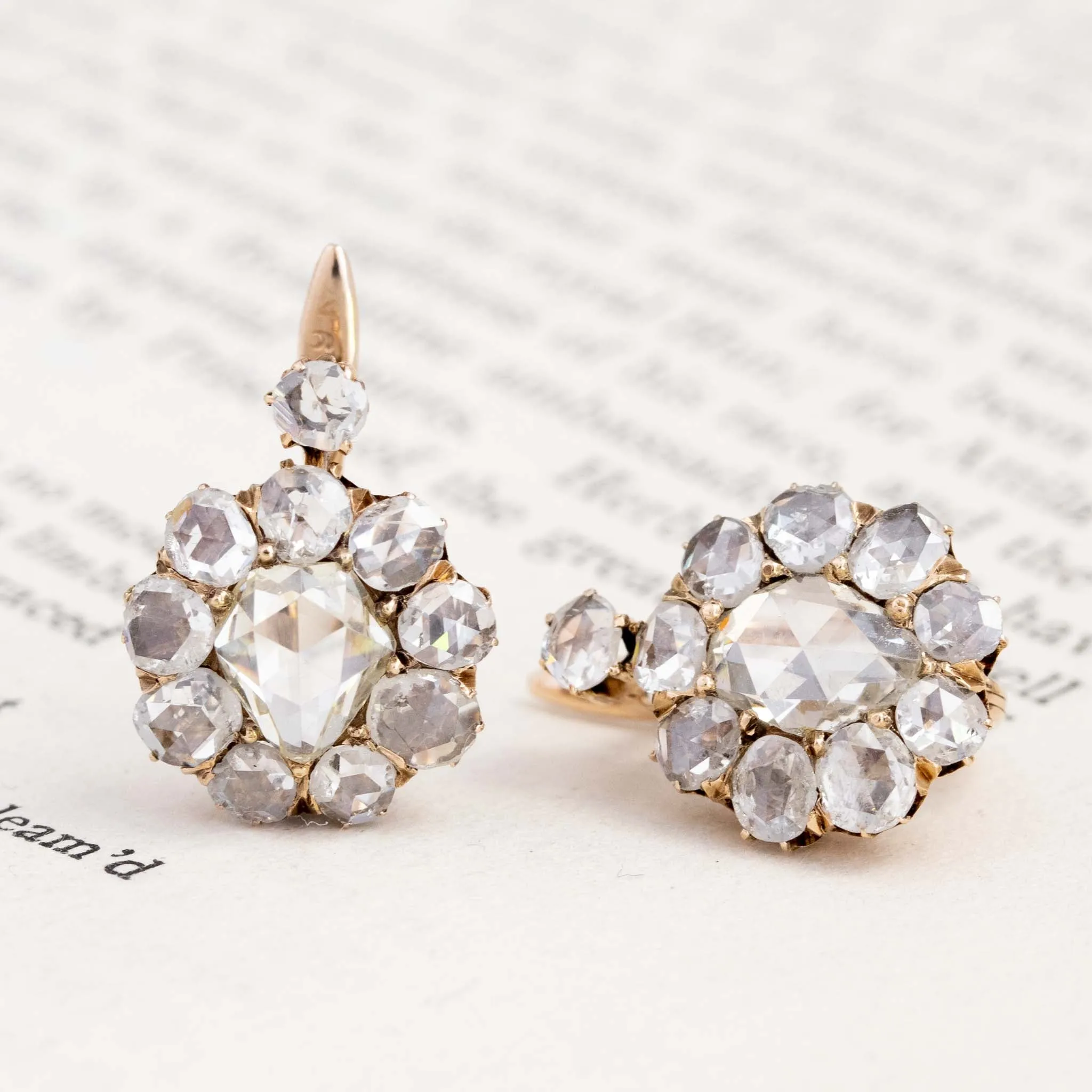 2.70ctw Antique Rose Cut Diamond Cluster Earrings