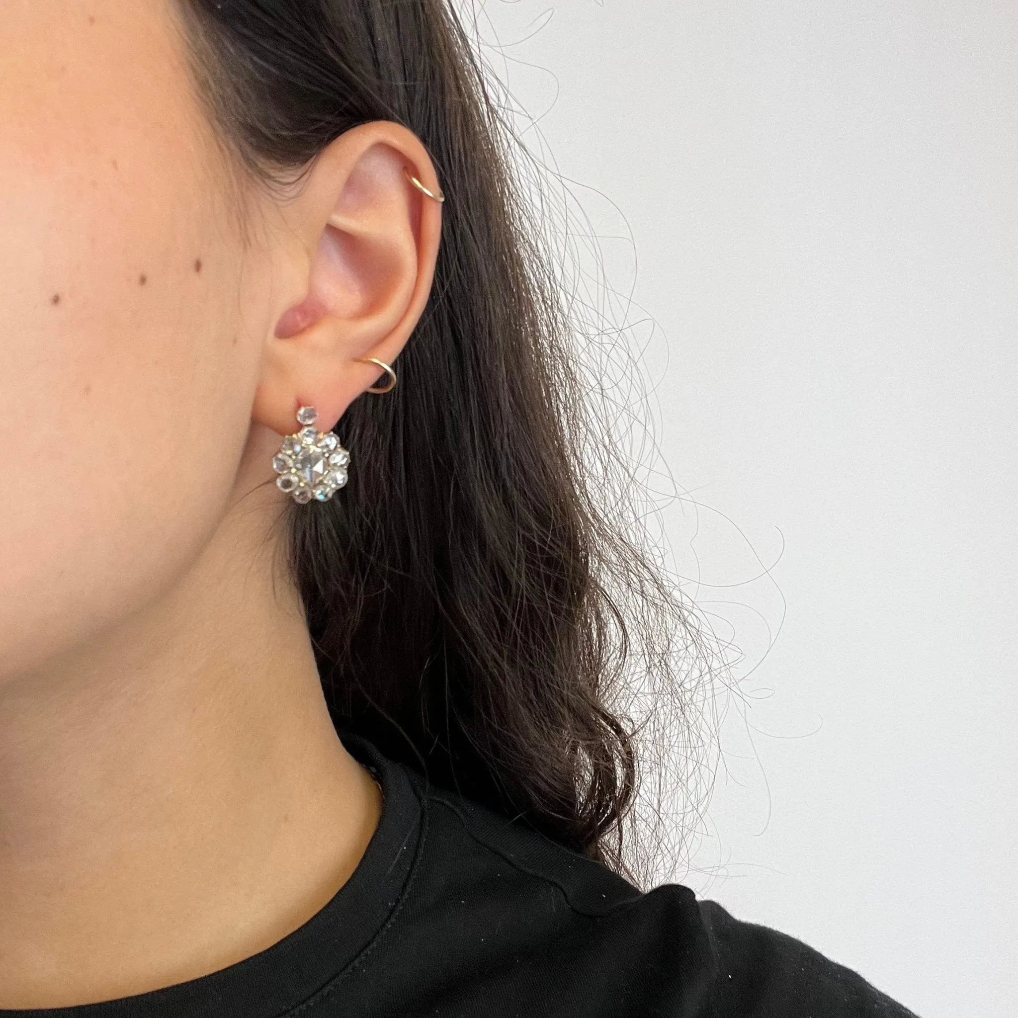 2.70ctw Antique Rose Cut Diamond Cluster Earrings