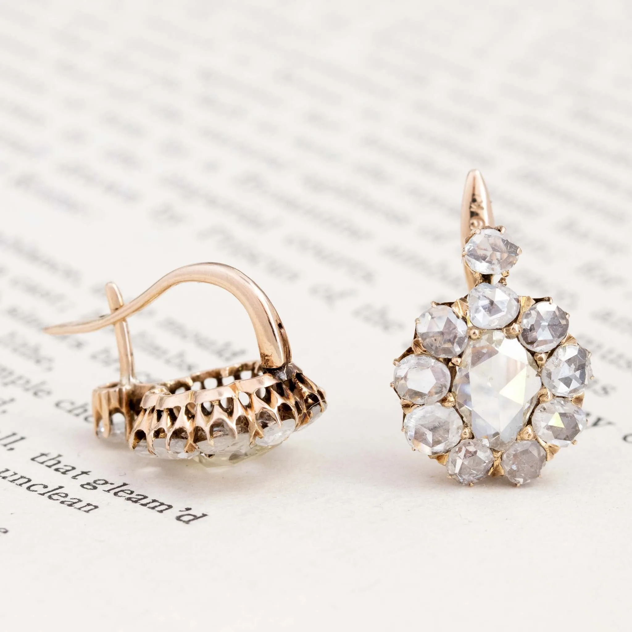 2.70ctw Antique Rose Cut Diamond Cluster Earrings