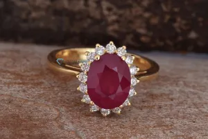 3 carat Ruby diamond engagement ring-Vintage rings engagement