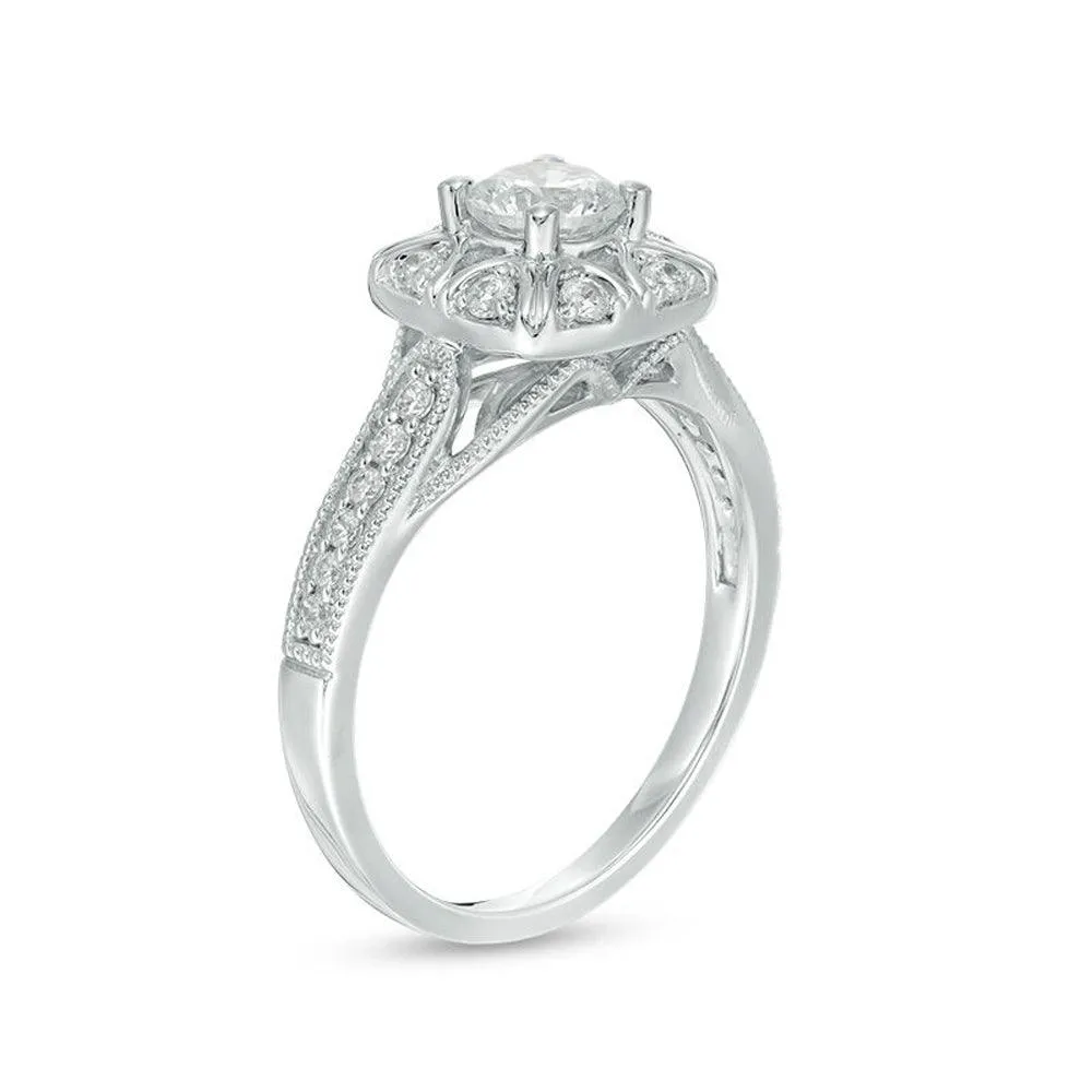 3/4 Cttw Diamond Cushion Frame Vintage-Style Engagement Ring in 10K White Gold (0.75 Cttw, I-I2) Diamond Anniversary Ring
