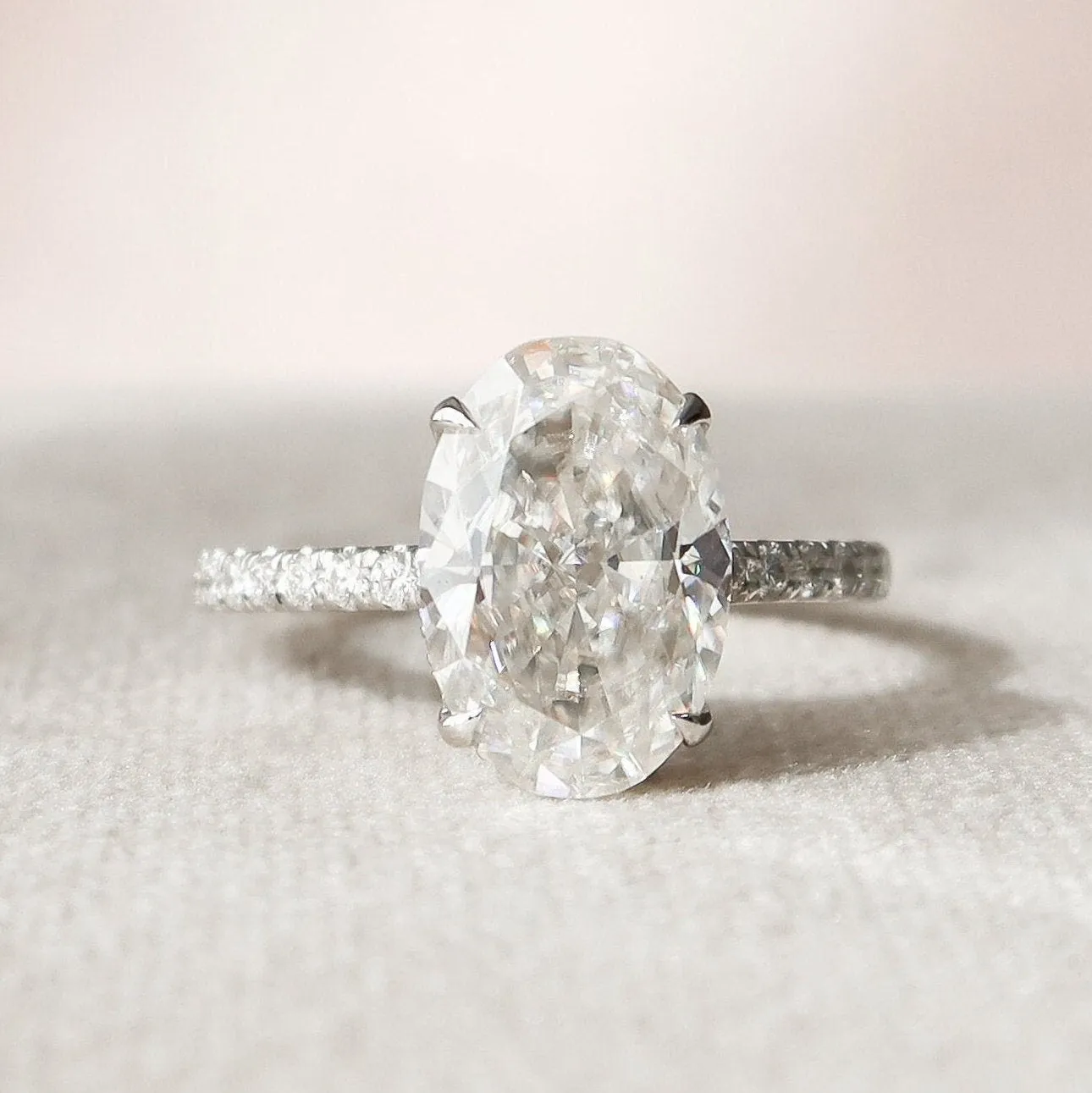 3.5 CT Oval Hidden Halo & Pave Moissanite Engagement Ring