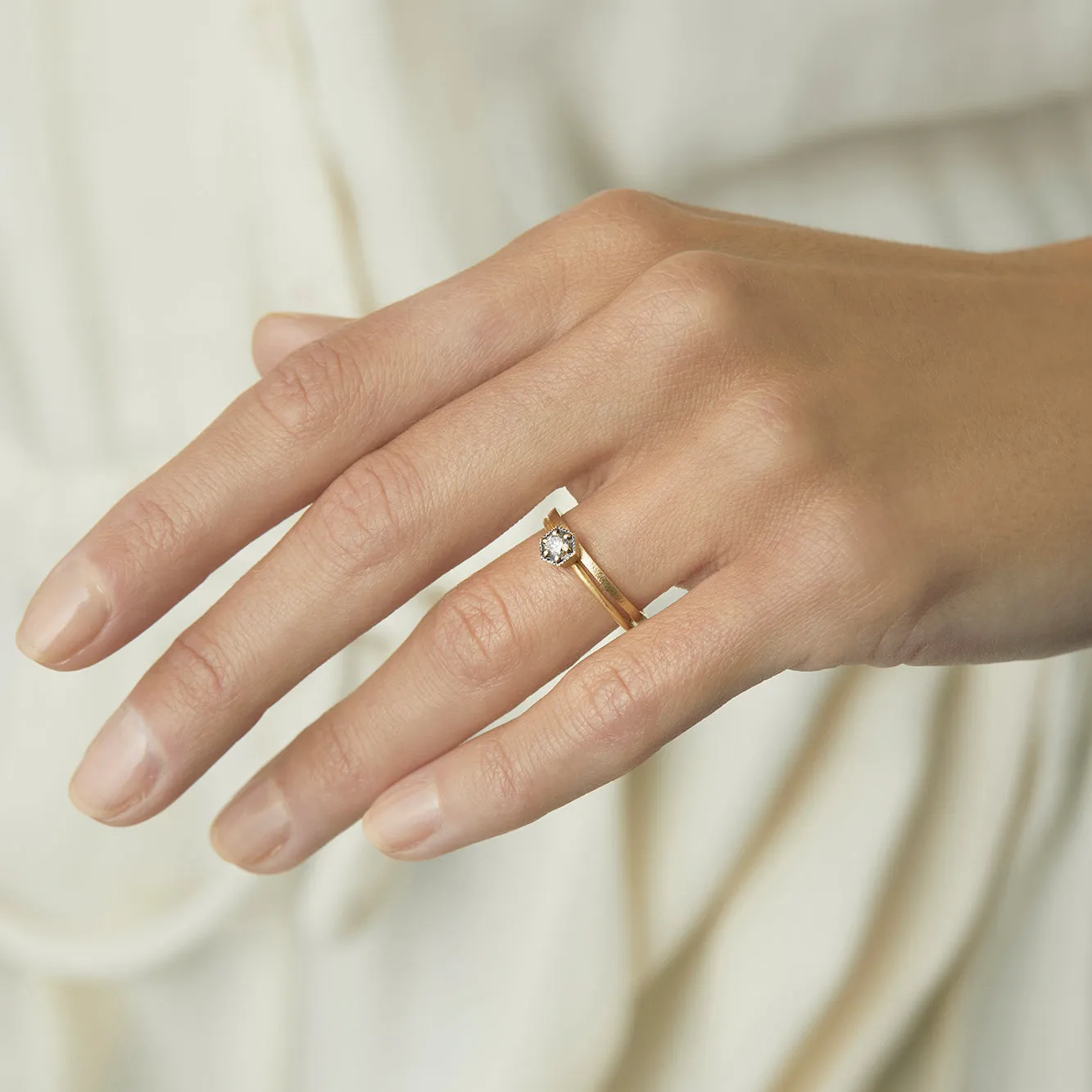3.5mm Brown Diamond Hexagon Ring | R2203BR