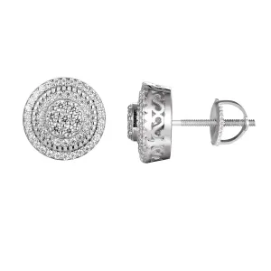3D Silver Solitaire Icy Cluster Stud Earrings