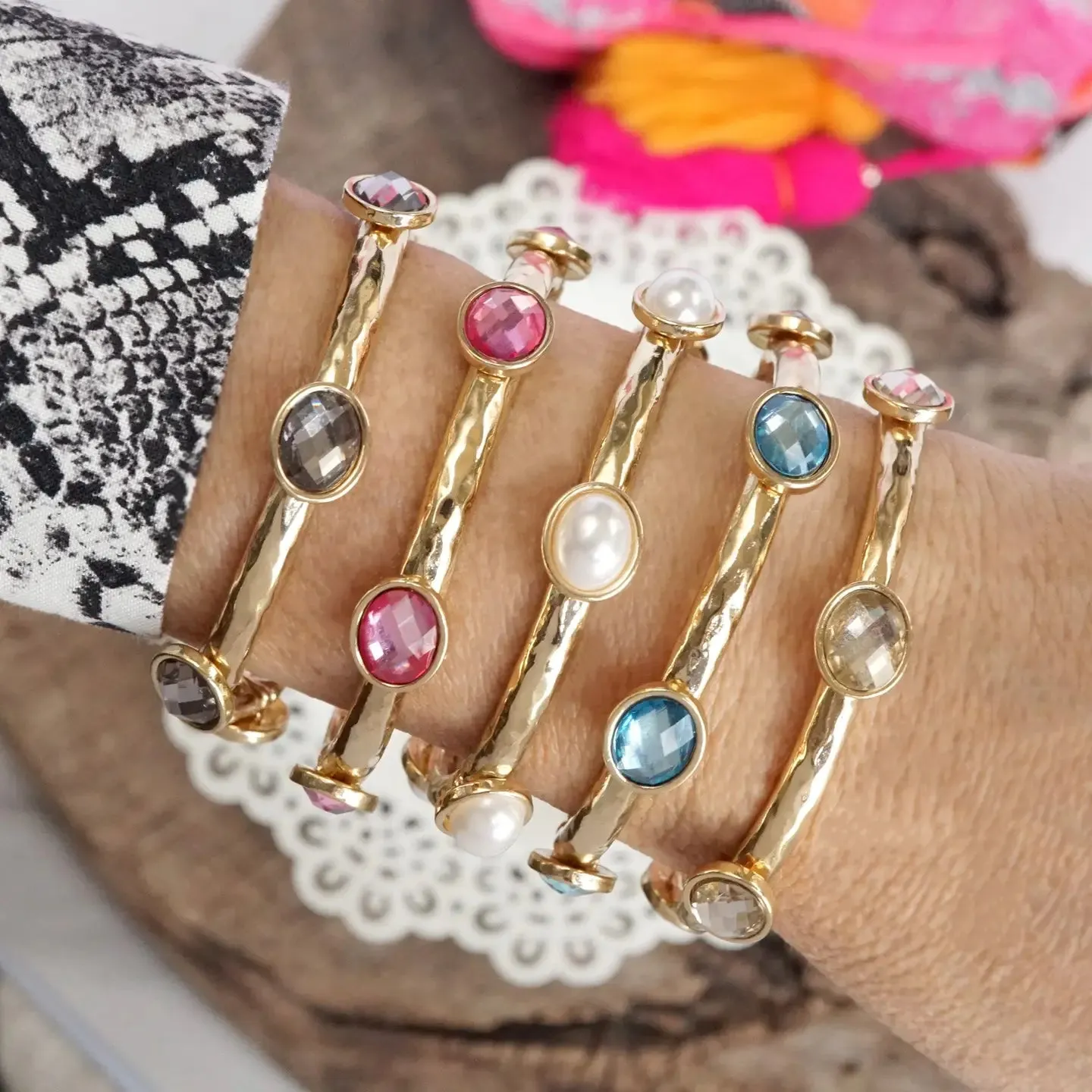 5 Piece Boho Beaded Bracelet Stack Semi Precious Glass Beads - Multiple Colors