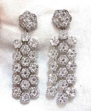 6.50ct. natural round diamonds tier floating clusters dangle earrings g.vs 18kt