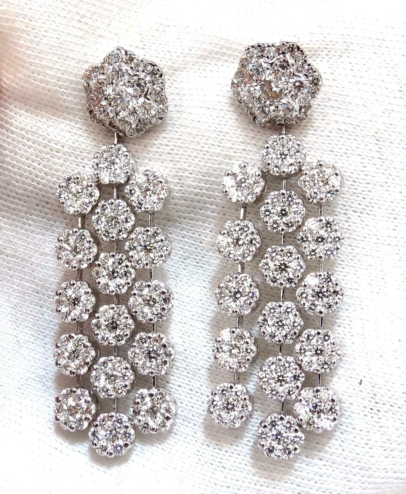 6.50ct. natural round diamonds tier floating clusters dangle earrings g.vs 18kt