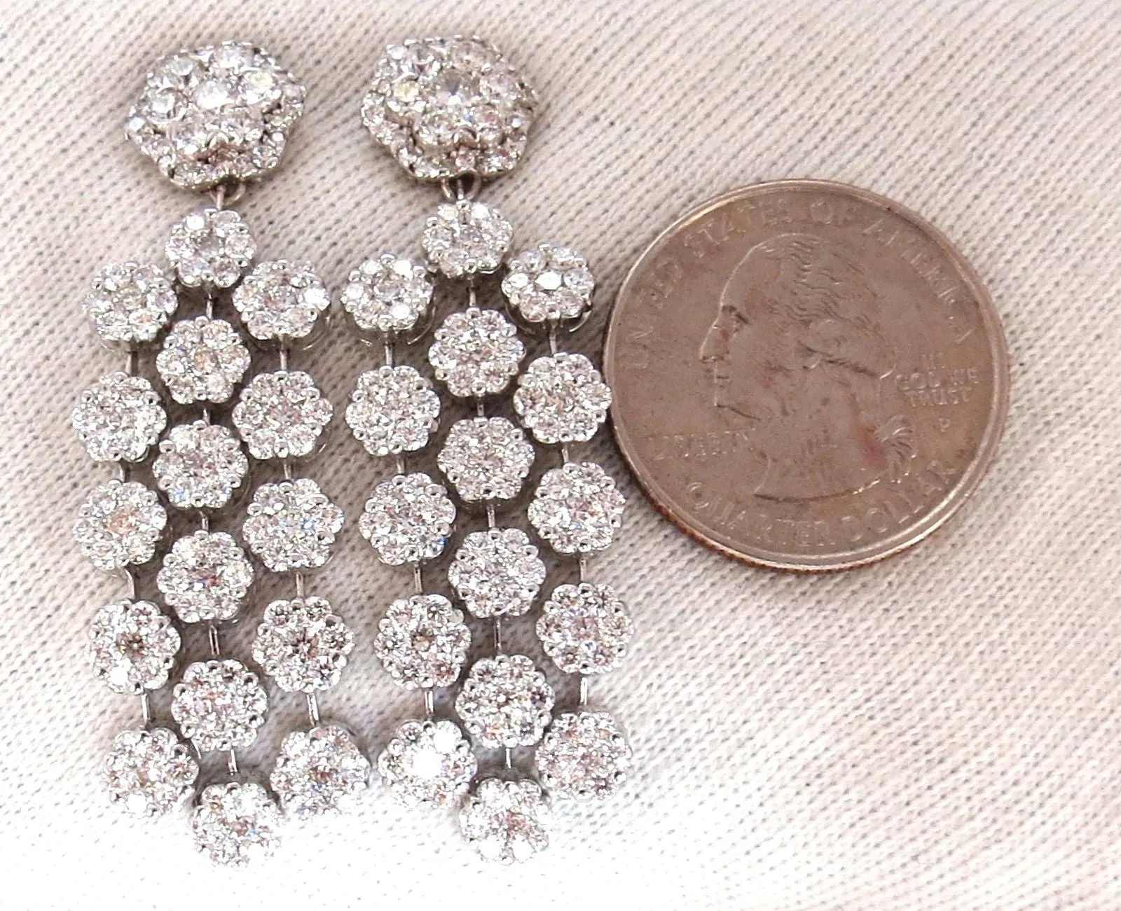 6.50ct. natural round diamonds tier floating clusters dangle earrings g.vs 18kt