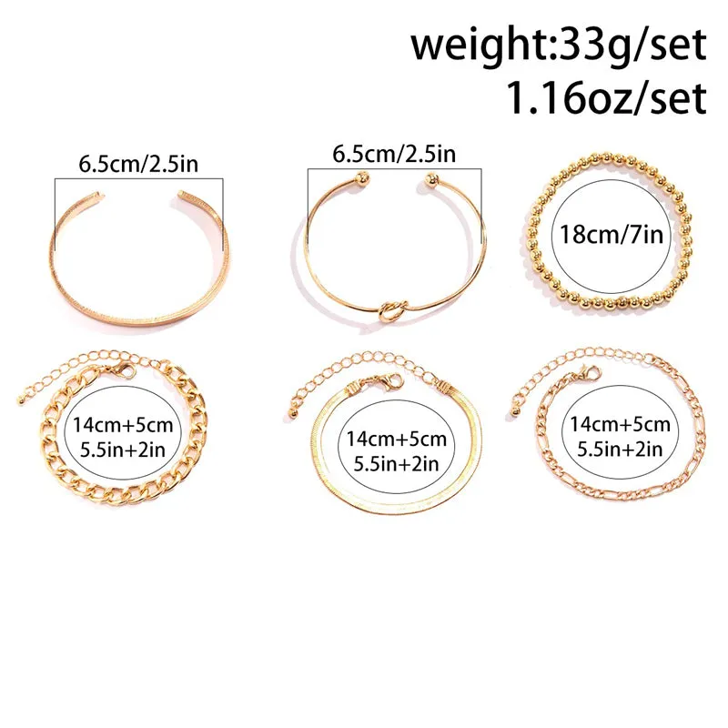 6Pcs/Set Twisted Metal Chain Beaded Bracelets for Women