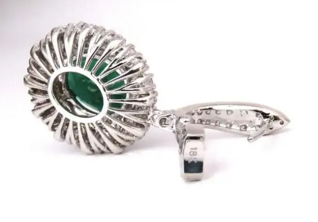 8.35ct Natural Oval Emeralds Diamond Dangle Earrings 18kt Halo Cluster 12643