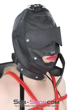 8814RS      Matte Punishment Hood with Collar and Removable Blindfold & Gag