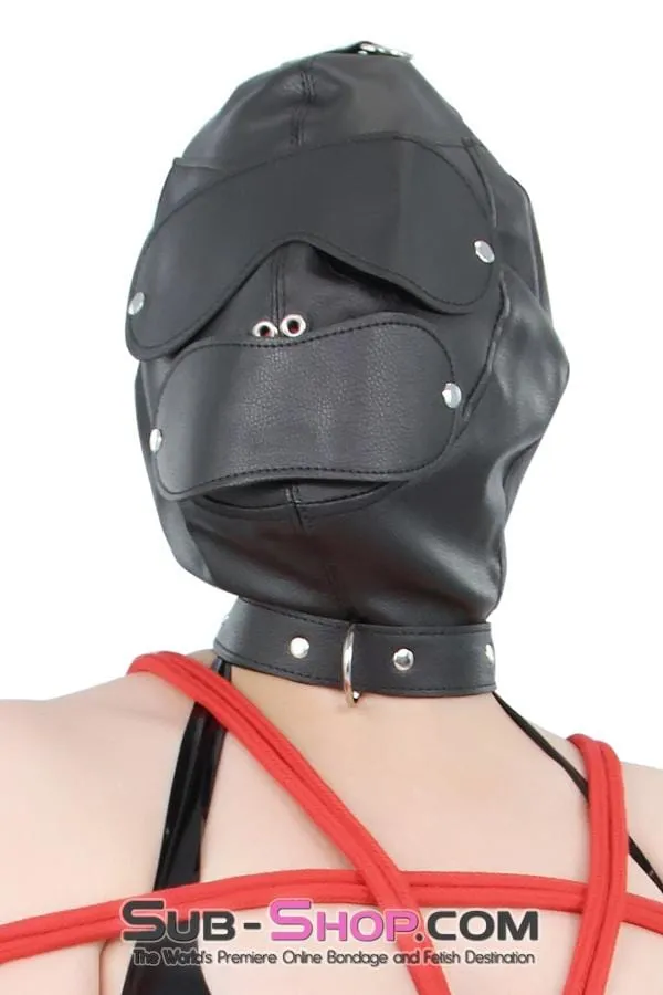8814RS      Matte Punishment Hood with Collar and Removable Blindfold & Gag
