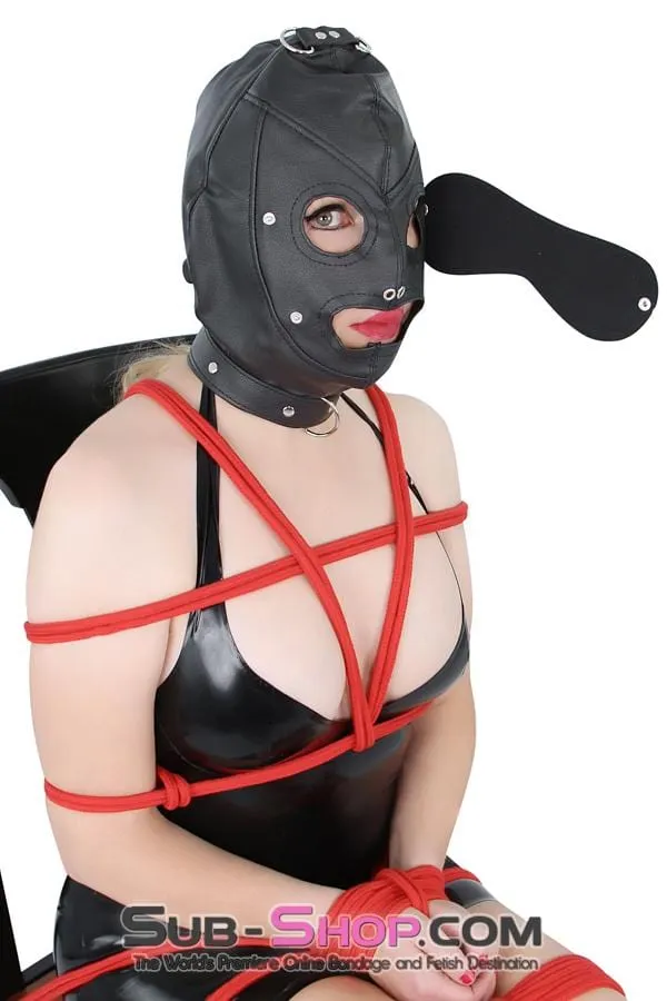 8814RS      Matte Punishment Hood with Collar and Removable Blindfold & Gag