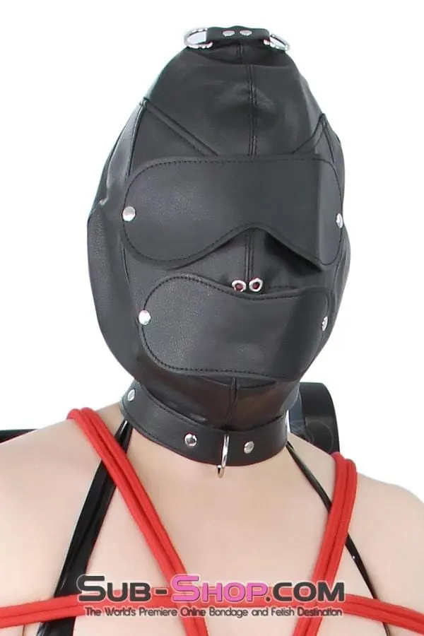 8814RS      Matte Punishment Hood with Collar and Removable Blindfold & Gag