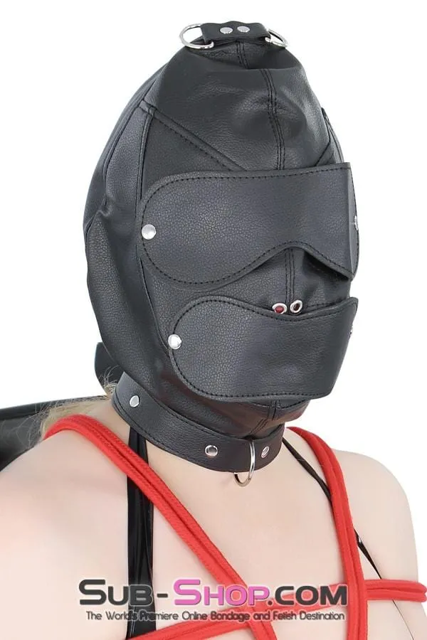 8814RS      Matte Punishment Hood with Collar and Removable Blindfold & Gag