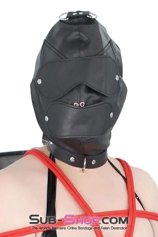 8814RS      Matte Punishment Hood with Collar and Removable Blindfold & Gag