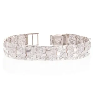 925 Sterling Silver Adjustable Solid Nugget Style Bracelet 6" 15mm 25 grams