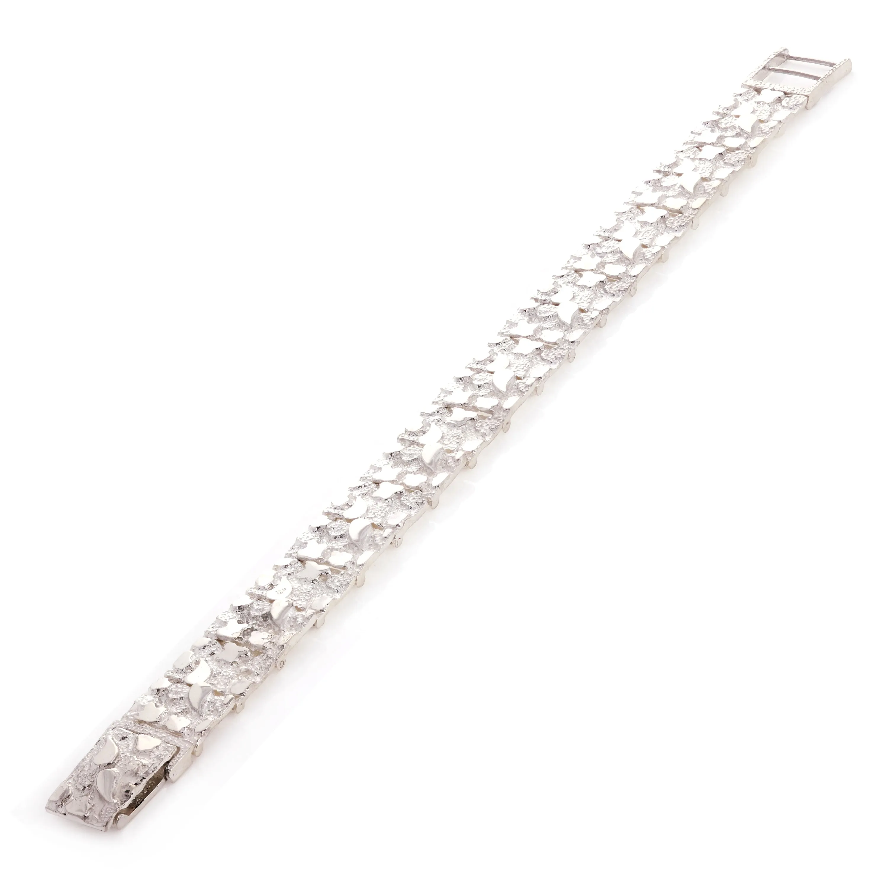 925 Sterling Silver Adjustable Solid Nugget Style Bracelet 6" 15mm 25 grams