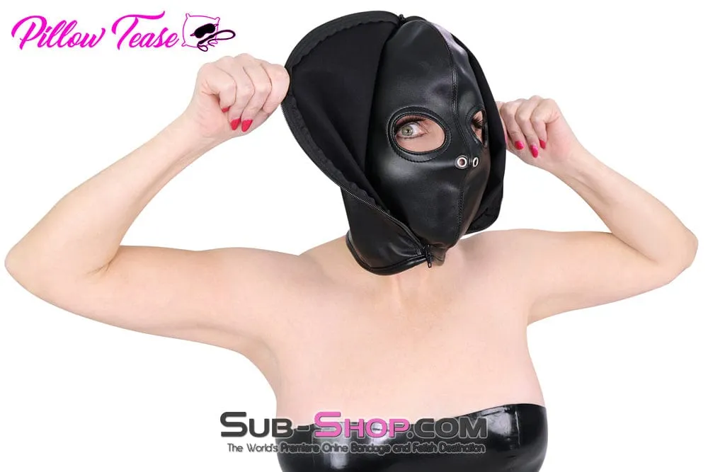 9879M      Strict Full Bondage Hood with Open Eyes and Zip Close Outer Hood