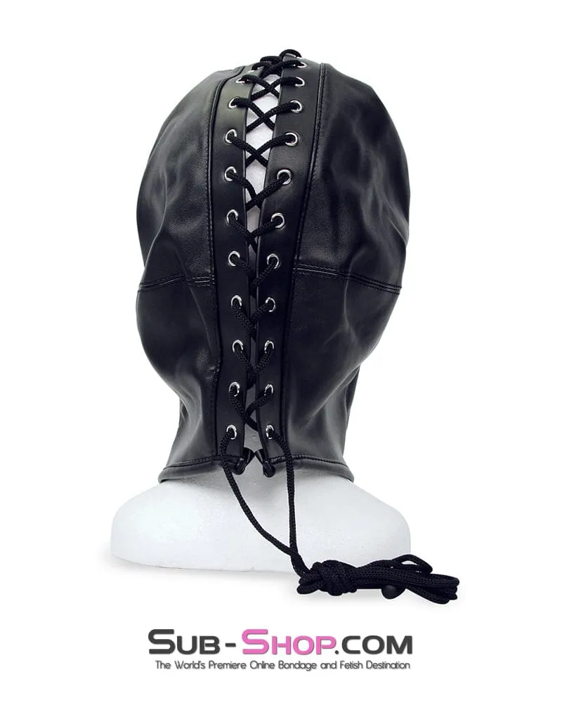 9879M      Strict Full Bondage Hood with Open Eyes and Zip Close Outer Hood