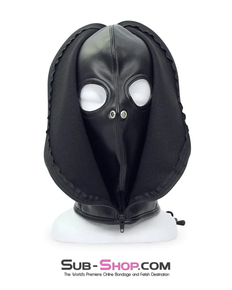 9879M      Strict Full Bondage Hood with Open Eyes and Zip Close Outer Hood