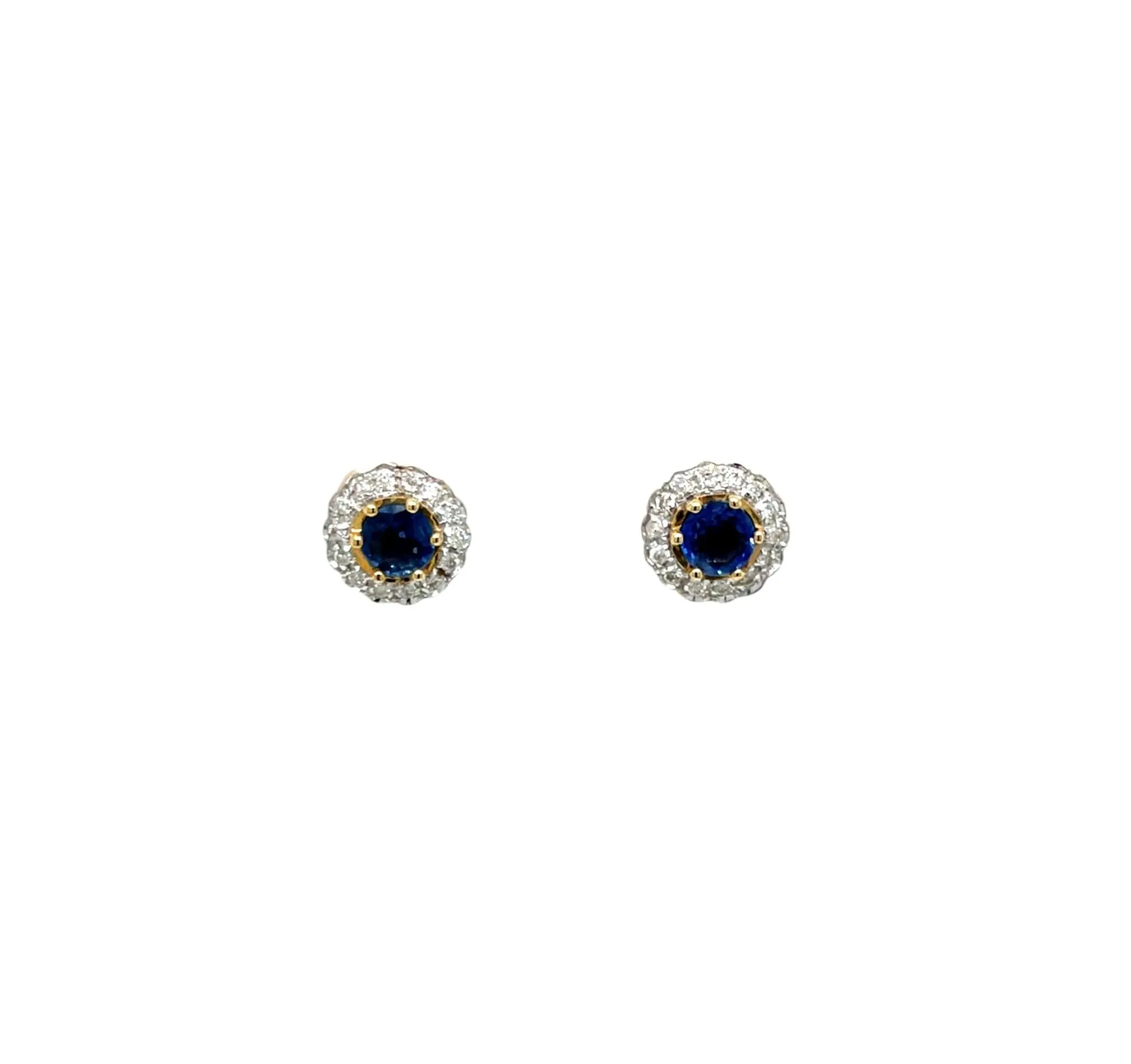 9ct Yellow Gold Ceylon Sapphire and Diamond Cluster Earrings