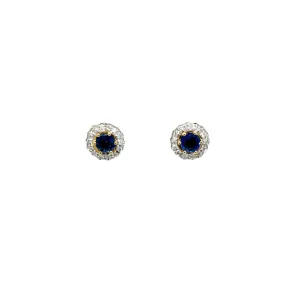 9ct Yellow Gold Ceylon Sapphire and Diamond Cluster Earrings