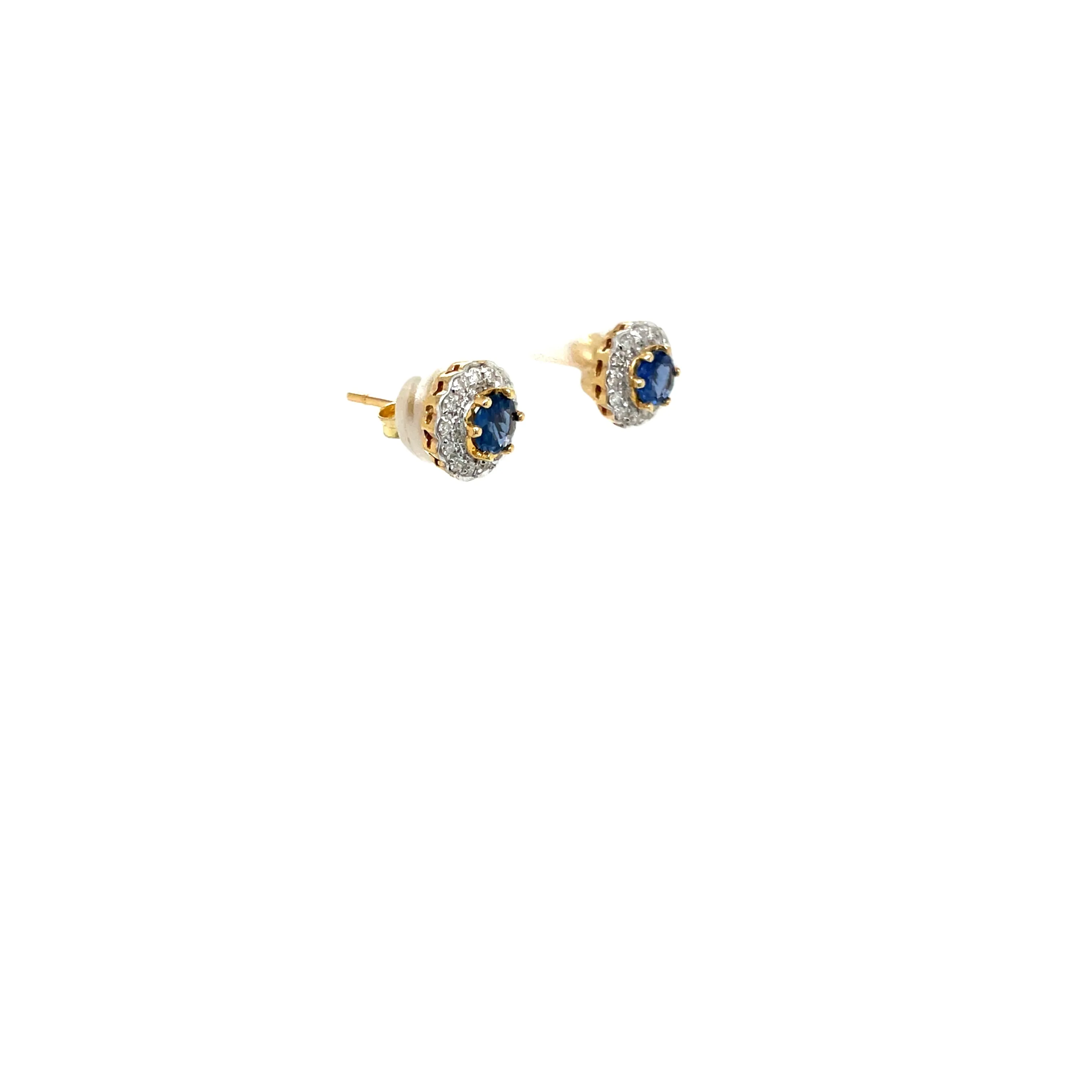 9ct Yellow Gold Ceylon Sapphire and Diamond Cluster Earrings