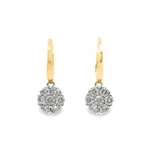 9ct Yellow Gold Cluster Set Natural Diamond Hook Earrings 0.81ct TDW