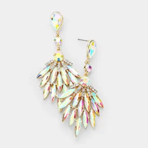AB Crystal Cluster Leaf Pageant Earrings on Gold | 405087