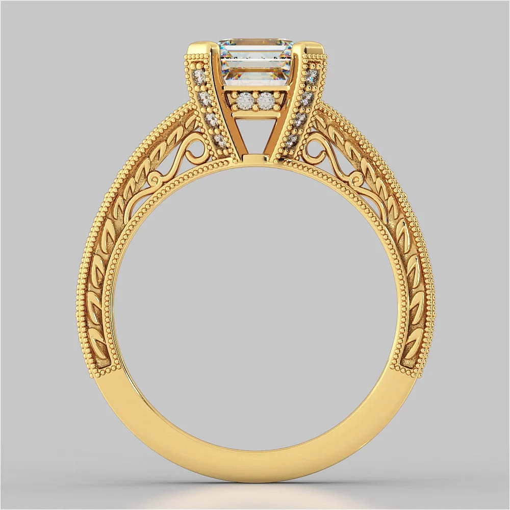 Accented Filigree Style Asscher Cut Wedding Set
