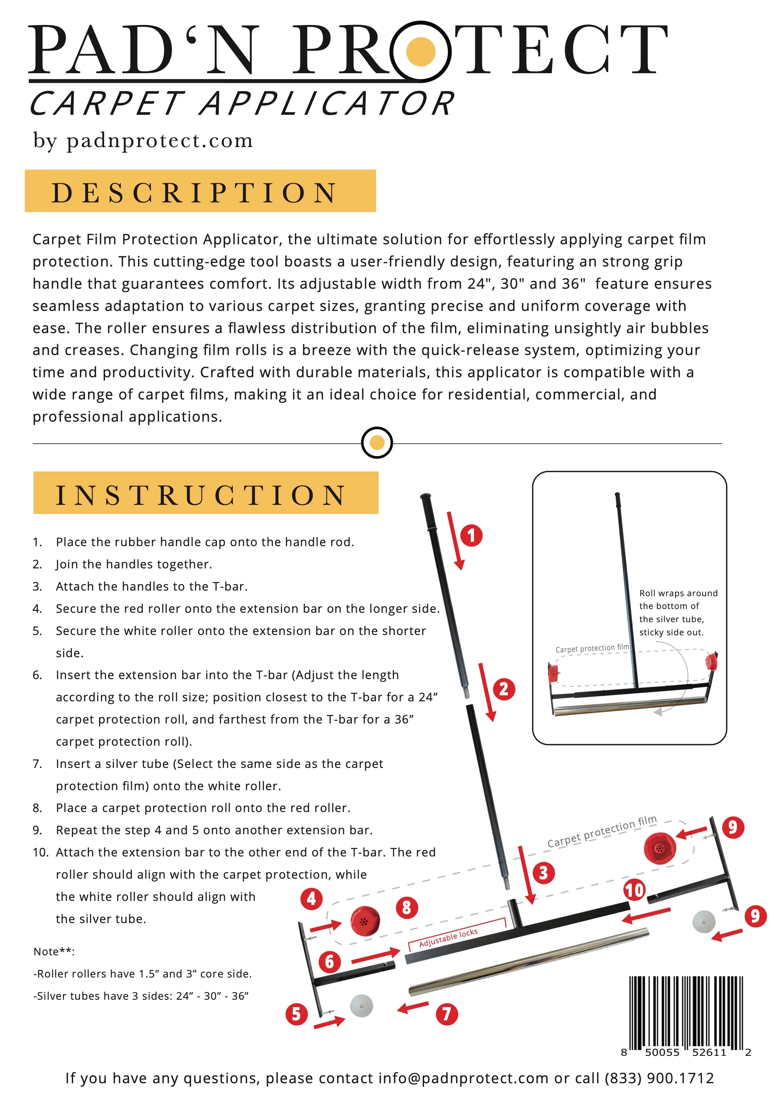 Adjustable Carpet Film Protection Applicator