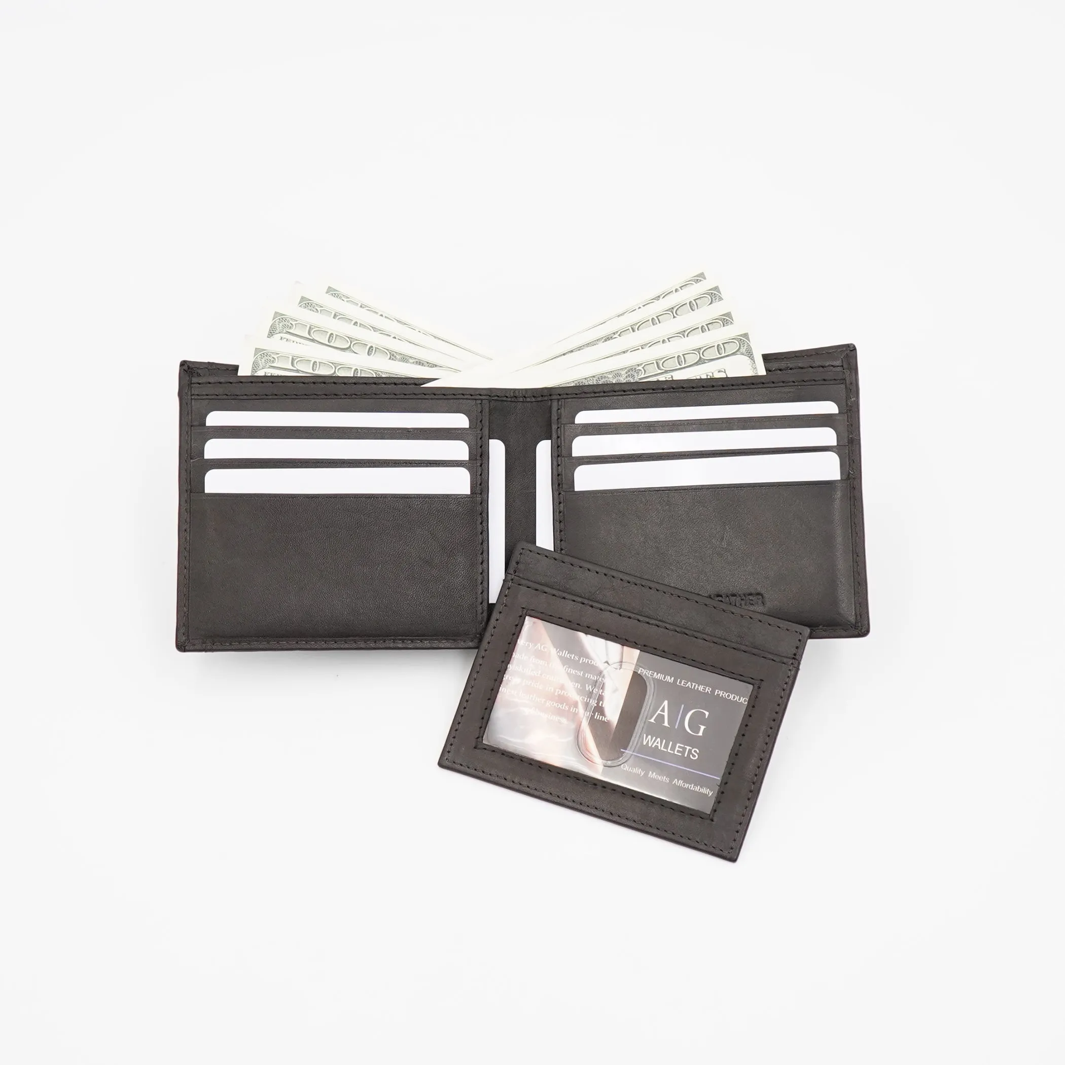 AG Wallets Leather Men's 2-in-1 Bifold Wallet with Detachable Minimalist ID Holder – Sleek & Functional Card Organizer