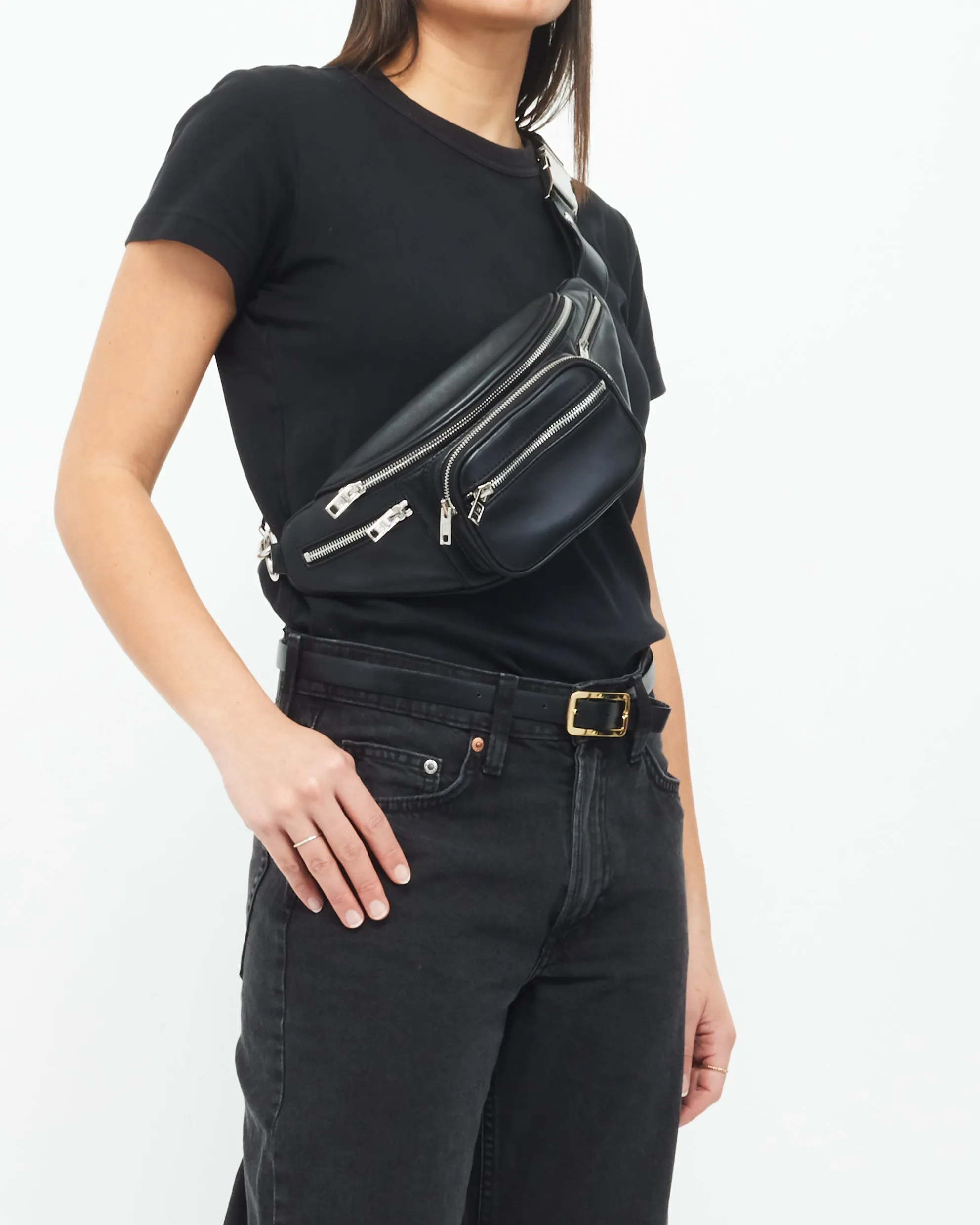 Alexander Wang Black Leather Attica Fanny Pack