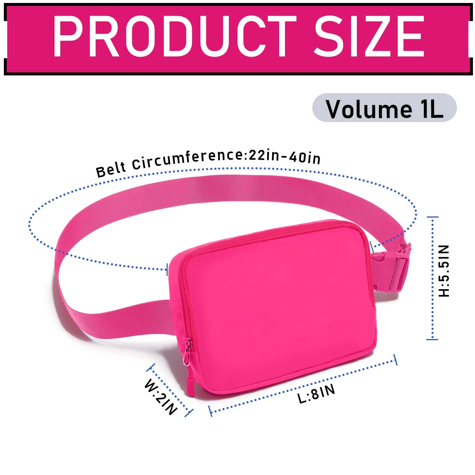 Amazerbst Waterproof Belt Bag with 40 Inch Adjustable Strap for Women and Men
