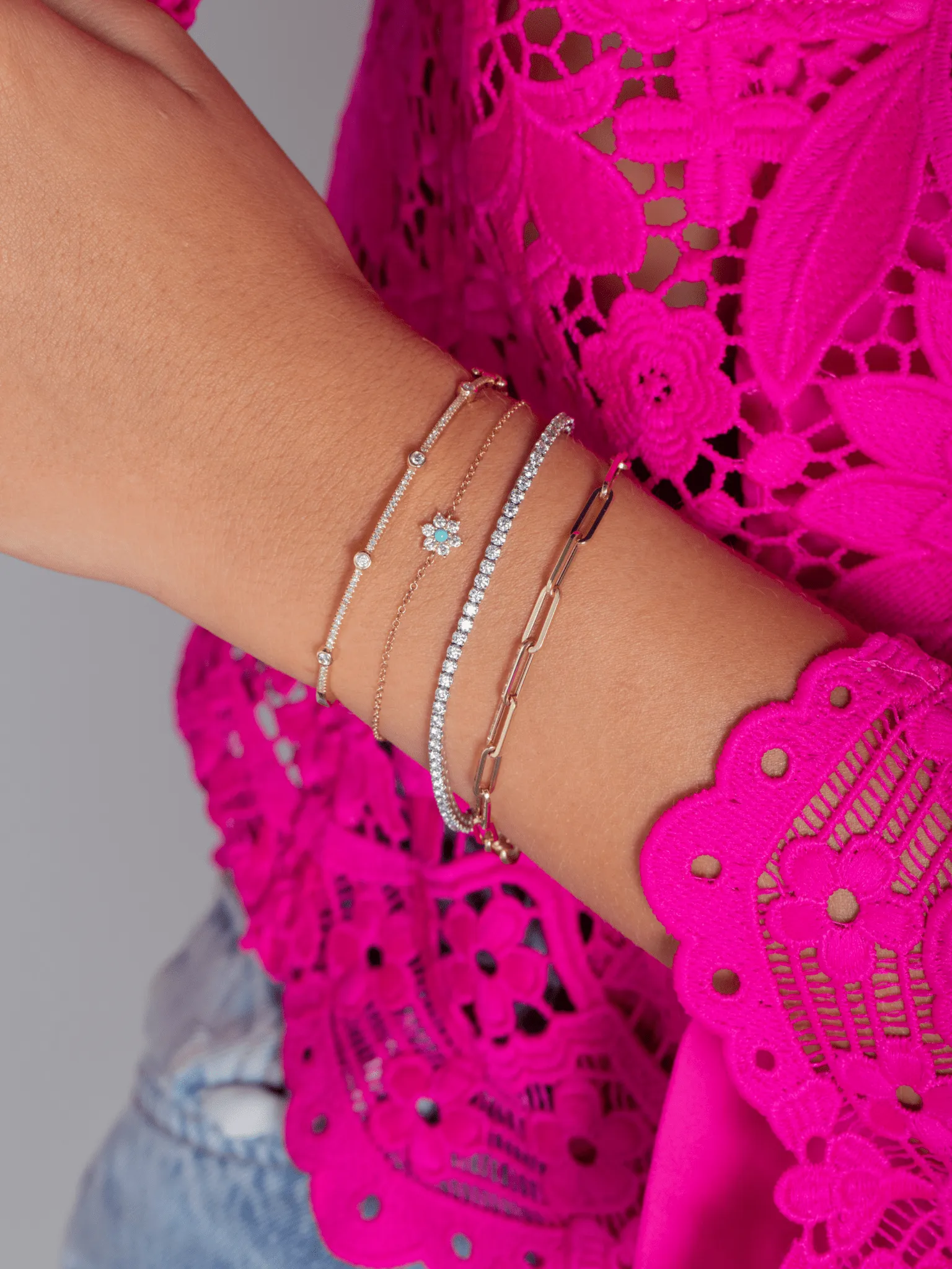 Amy Turquoise Flower Chain Bracelet 14K