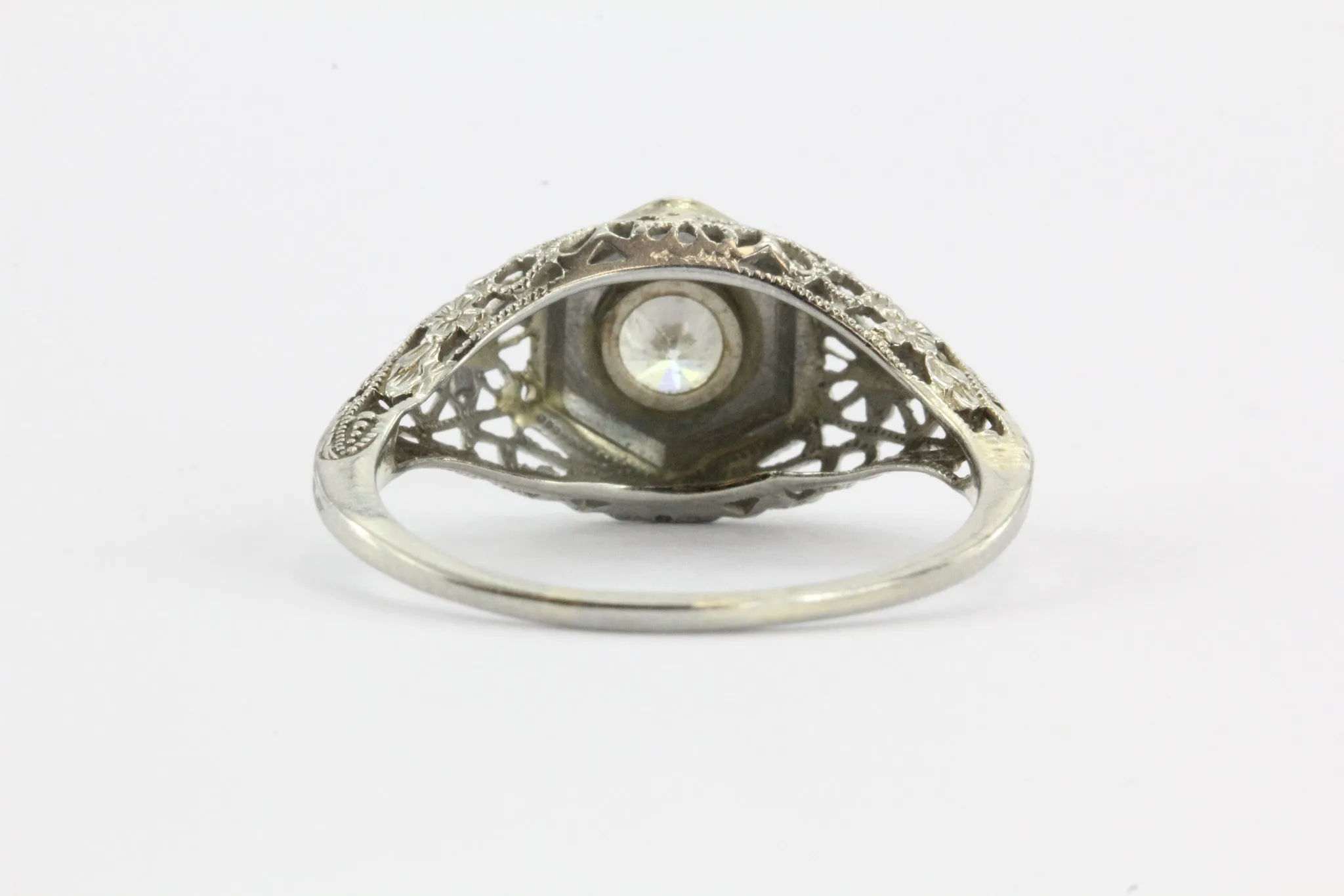 Antique Art Deco 18K White Gold Transition Cut Diamond Engagement Ring