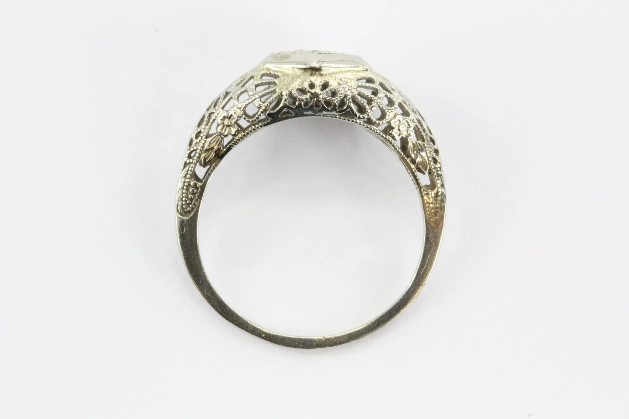 Antique Art Deco 18K White Gold Transition Cut Diamond Engagement Ring