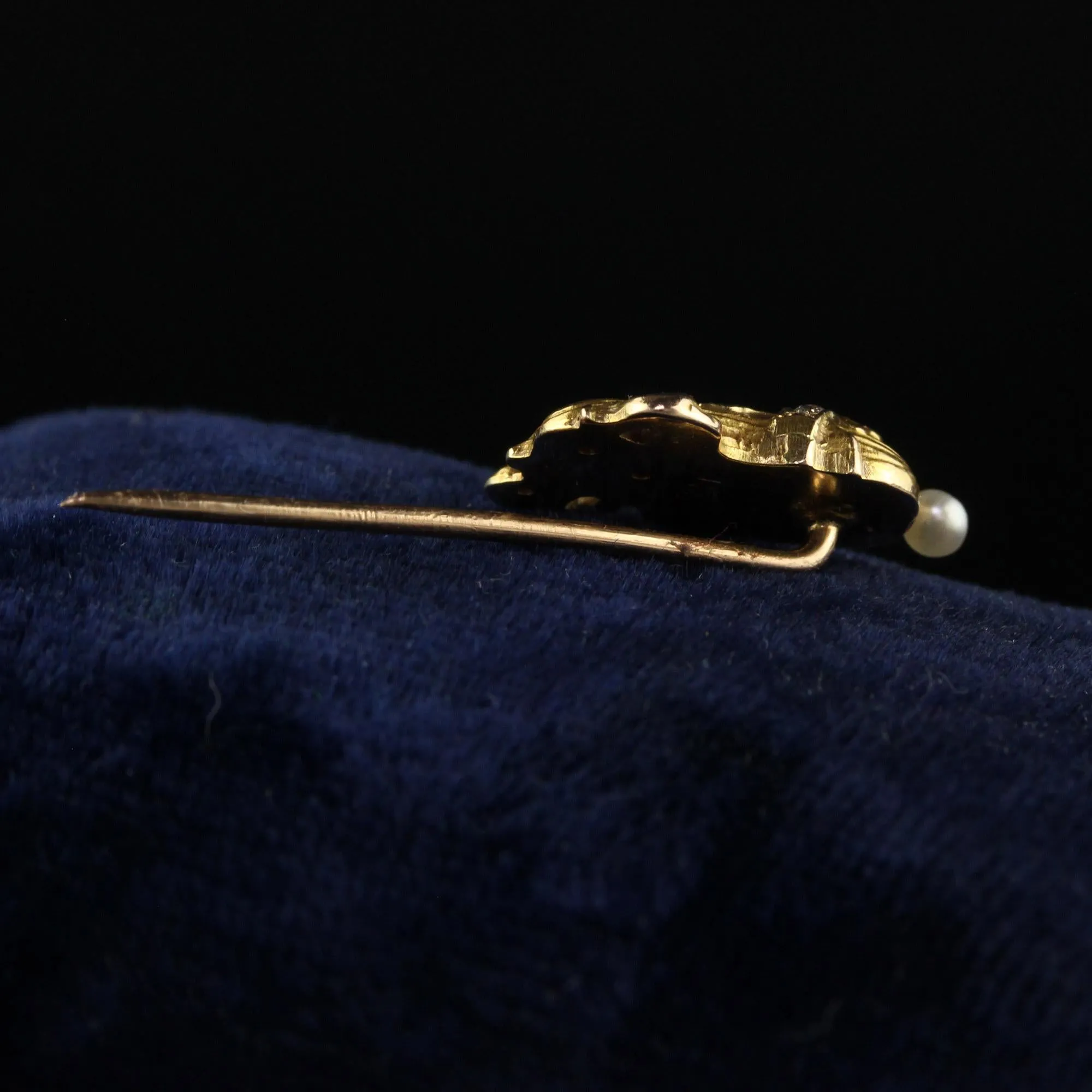 Antique Art Nouveau 14K Yellow Gold Enamel Diamond Lady Stick Pin