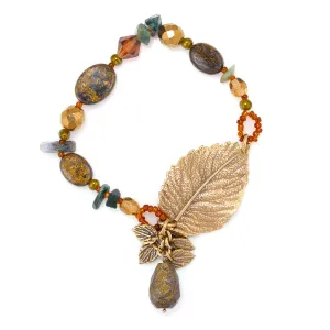 ANTIQUE GOLD LAEF BROWN STONE STRETCH  BRACELETS #151BR2101