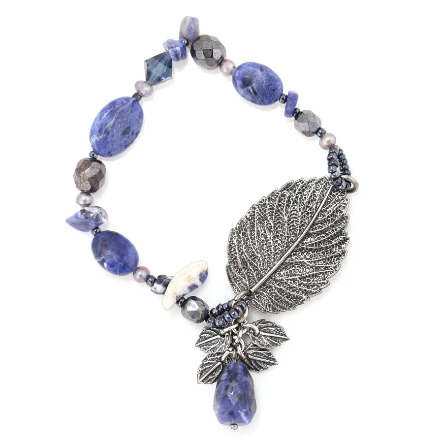 ANTIQUE SILVER LAEF BLUE STONE STRETCH  BRACELETS #151BL2101