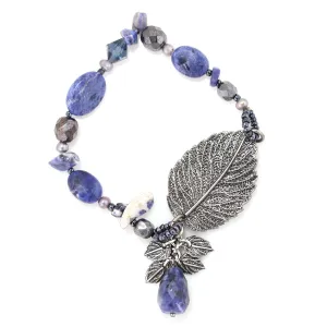 ANTIQUE SILVER LAEF BLUE STONE STRETCH  BRACELETS #151BL2101