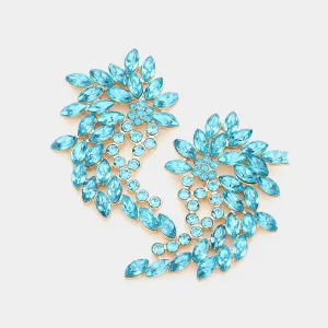 Aqua Marquise and Round Stone Cluster Angel Wing Pageant Earrings  | Prom Earrings |  590049