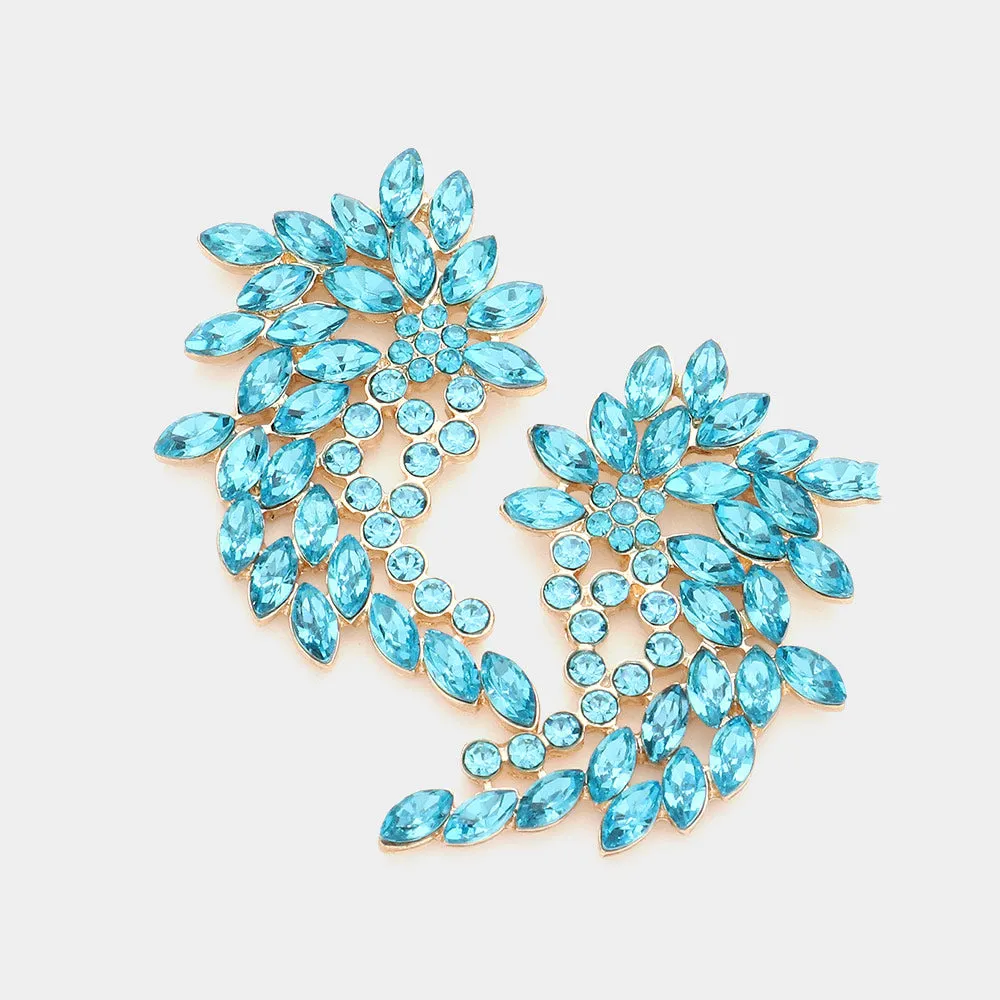 Aqua Marquise and Round Stone Cluster Angel Wing Pageant Earrings  | Prom Earrings |  590049