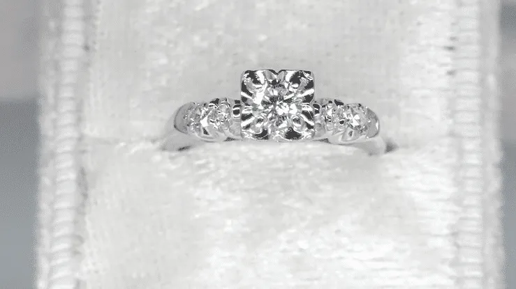 Arden 1950's Vintage Diamond Engagement Ring in 18 Karat White Gold