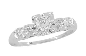 Arden 1950's Vintage Diamond Engagement Ring in 18 Karat White Gold