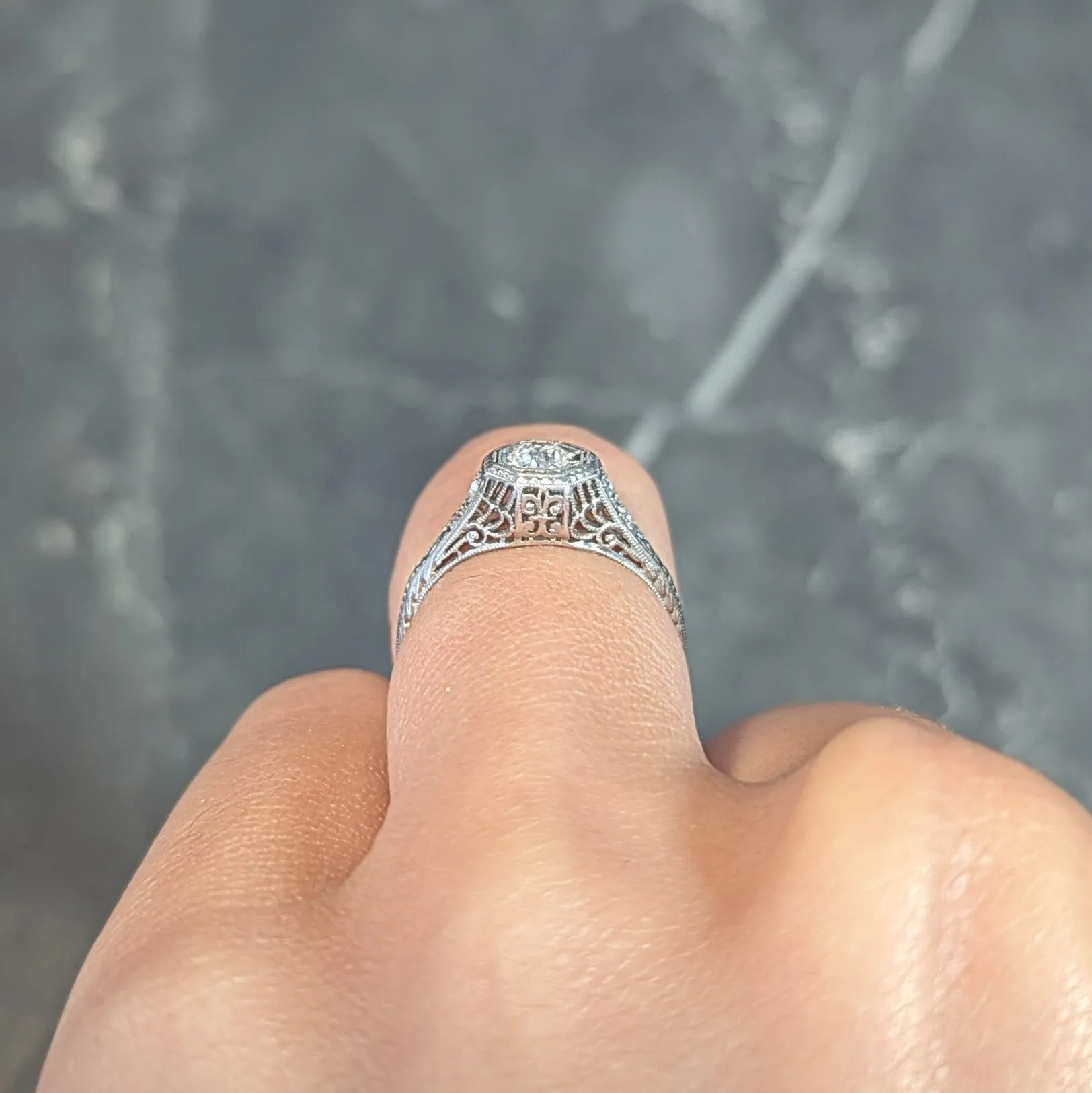 Art Deco 0.30 CTW Diamond Platinum Fleur-De-Lis Vintage Engagement Ring