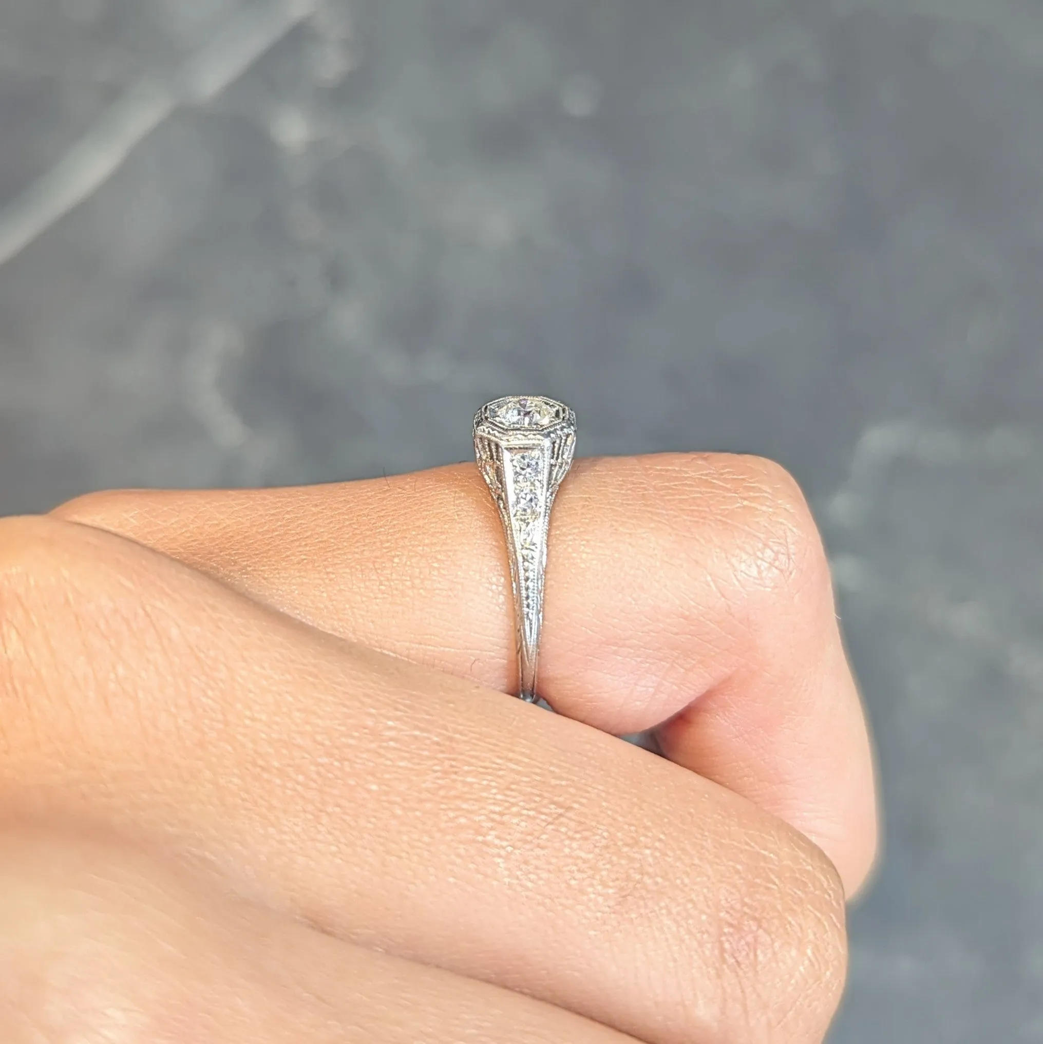 Art Deco 0.30 CTW Diamond Platinum Fleur-De-Lis Vintage Engagement Ring